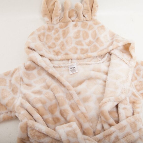HB Baby Robe 0-9 Months Soft Polyester Giraffe Print Hooded Bathrobe beige white - Picture 4 of 5